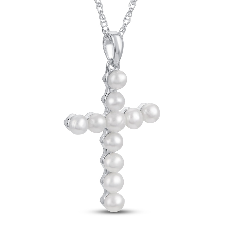 Main Image 2 of Freshwater Cultured Pearl Cross Necklace Sterling Silver 18&quot;