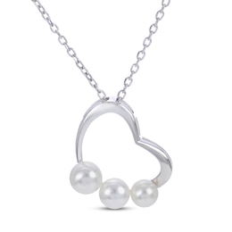 Freshwater Cultured Pearl Heart Necklace Sterling Silver 18&quot;