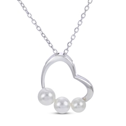 Freshwater Cultured Pearl Heart Necklace Sterling Silver 18"