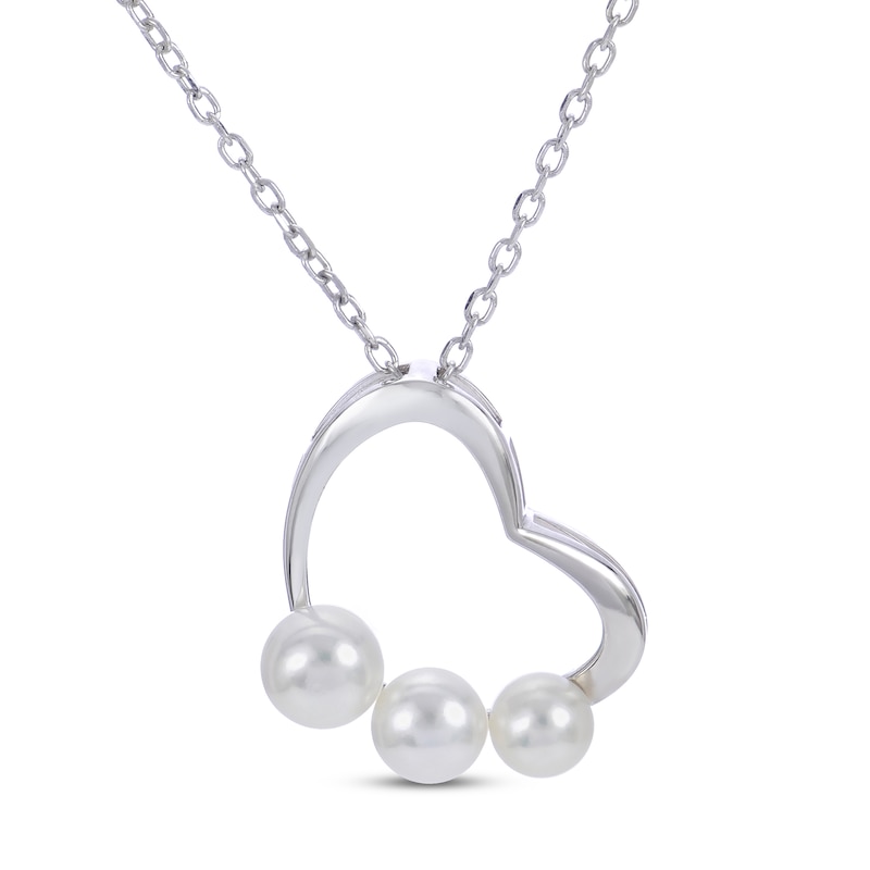 Main Image 1 of Freshwater Cultured Pearl Heart Necklace Sterling Silver 18"