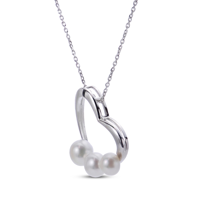 Freshwater Cultured Pearl Heart Necklace Sterling Silver 18"