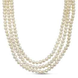 Triple Strand Cultured Pearl Necklace Sterling Silver