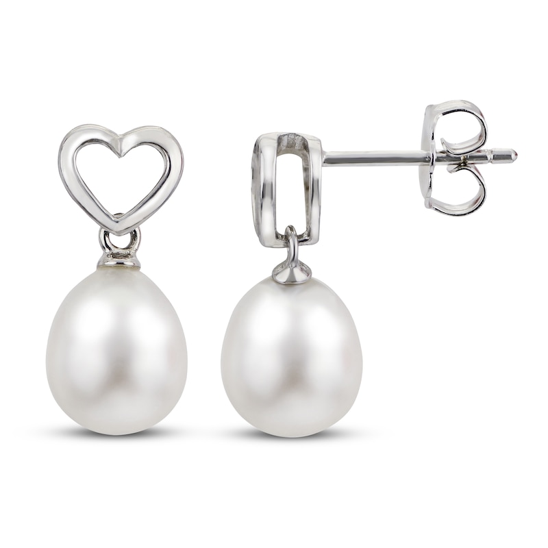 Freshwater Cultured Pearl Heart Earrings & Necklace Boxed Set Sterling Silver