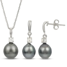 Tahitian Cultured Pearl Boxed Set White Topaz Sterling Silver