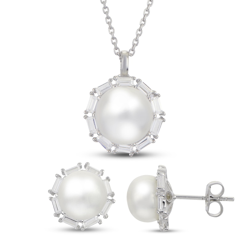 Freshwater Cultured Pearl Boxed Set White Topaz Sterling Silver