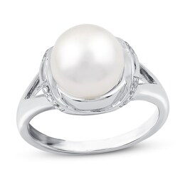 Freshwater Cultured Pearl & White Topaz Ring Sterling Silver
