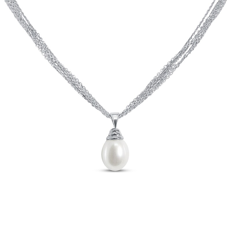 Main Image 1 of Freshwater Cultured Pearl Triple Chain Necklace Sterling Silver 18"