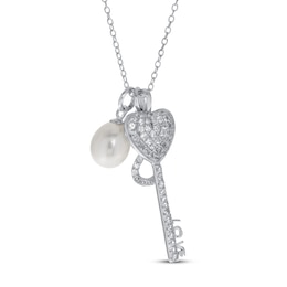 Freshwater Cultured Pearl & White Topaz Infinite Love Necklace Sterling Silver 18"