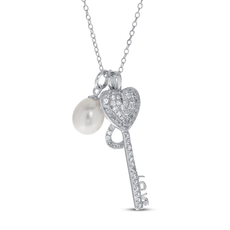 Main Image 1 of Freshwater Cultured Pearl & White Topaz Infinite Love Necklace Sterling Silver 18"