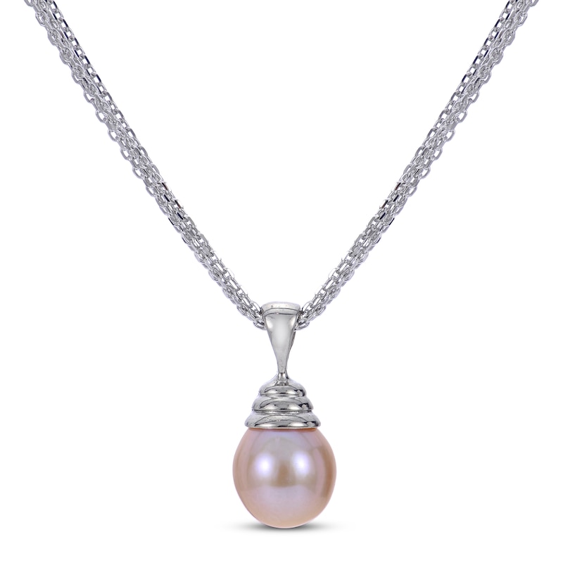 Pink Cultured Pearl Multi-Strand Necklace Sterling Silver 18"