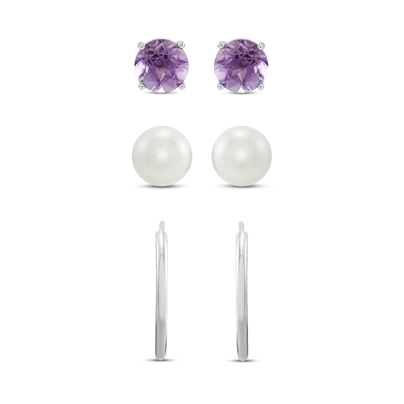 Amethyst/Cultured Pearl/Sterling Silver Earrings Set