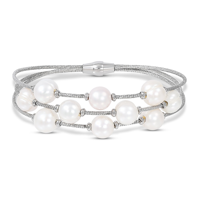 Cultured Pearl 3-Strand Bracelet Sterling Silver 7.25"