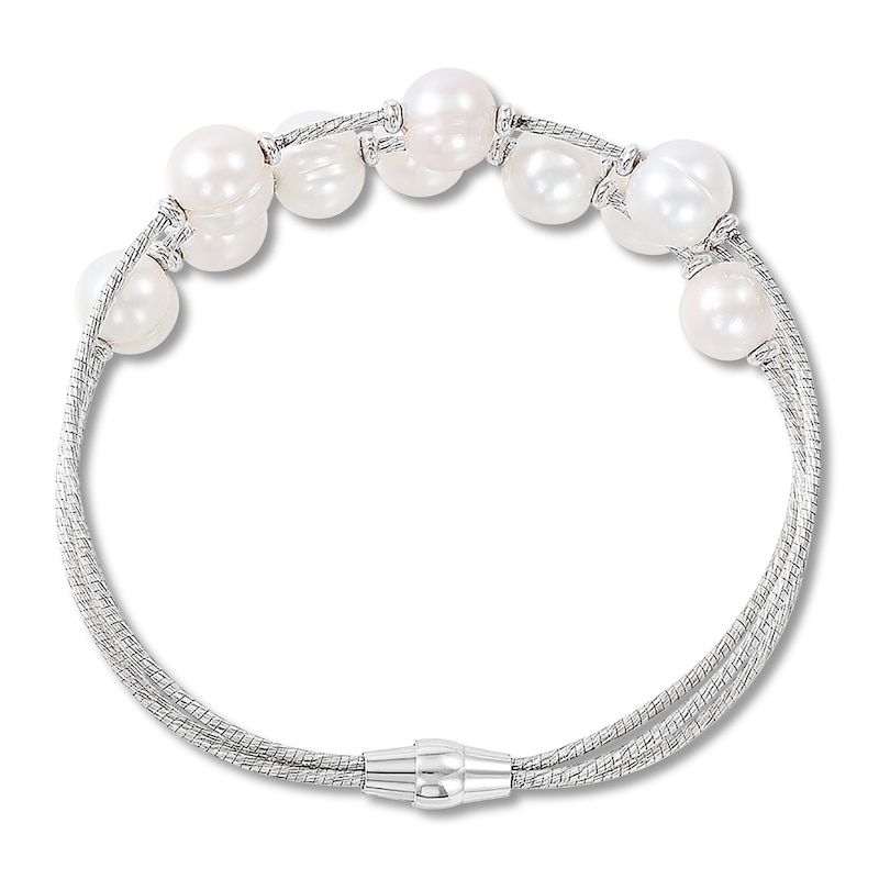 Cultured Pearl 3-Strand Bracelet Sterling Silver 7.25"