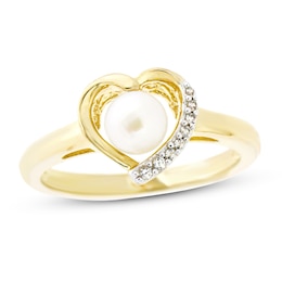 Cultured Pearl & White Lab-Created Sapphire Ring Sterling Silver/14K Yellow Gold Plating