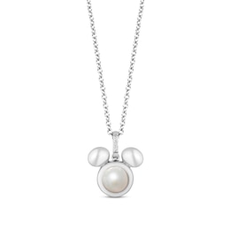 Disney Treasures Mickey Mouse Pearl & Diamond Necklace Sterling Silver 17&quot;