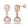 Pink Cultured Pearl & White Topaz Earrings 10K Rose Gold