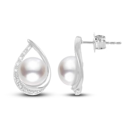 Cultured Pearl & Diamond Earrings Sterling Silver