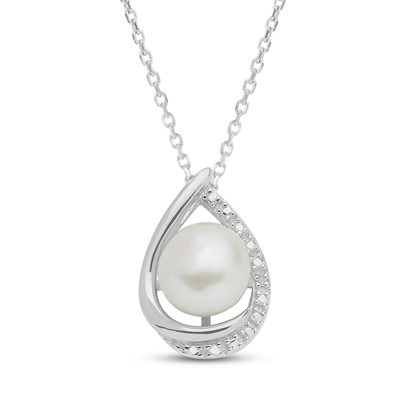 Main Image 1 of Cultured Pearl & Diamond Necklace Sterling Silver 18"