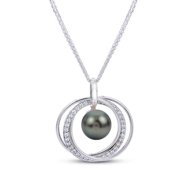 Main Image 1 of Tahitian Cultured Pearl & White Topaz Necklace Sterling Silver 18"