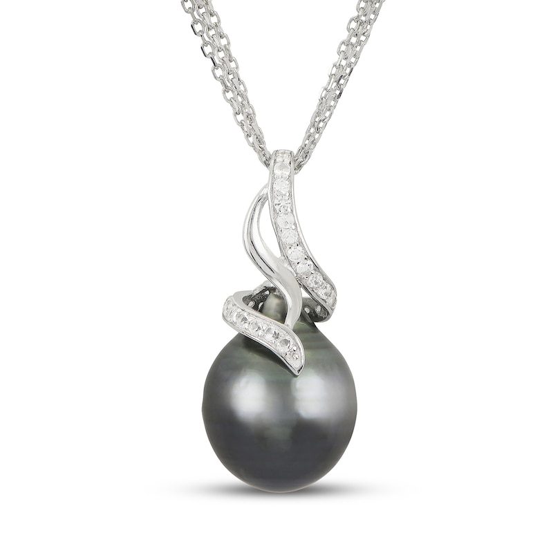 Main Image 1 of Tahitian Cultured Pearl & White Topaz Necklace Sterling Silver 20"