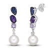 Thumbnail Image 0 of Cultured Pearl/Amethyst/Blue Lab-Created Sapphire Earrings Sterling Silver
