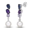 Thumbnail Image 0 of Cultured Pearl/Amethyst/Blue Lab-Created Sapphire Earrings Sterling Silver