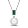 Thumbnail Image 1 of Cultured Pearl & Lab-Created Emerald Necklace Sterling Silver 18"