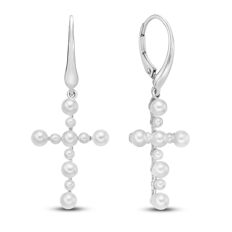Cultured Pearl Cross Earrings Sterling Silver