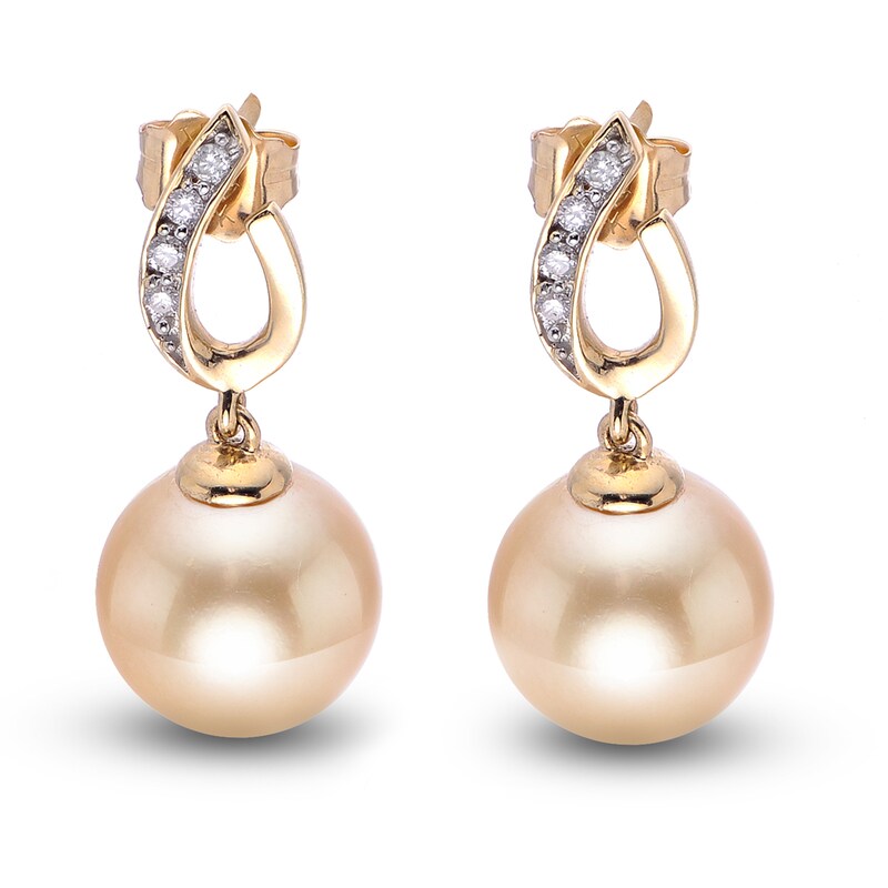Cultured Pearl & Diamond Earrings 1/20 ct tw 14K Yellow Gold