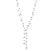 Cultured Pearl & White Lab-Created Sapphire Y Necklace Sterling Silver 16"