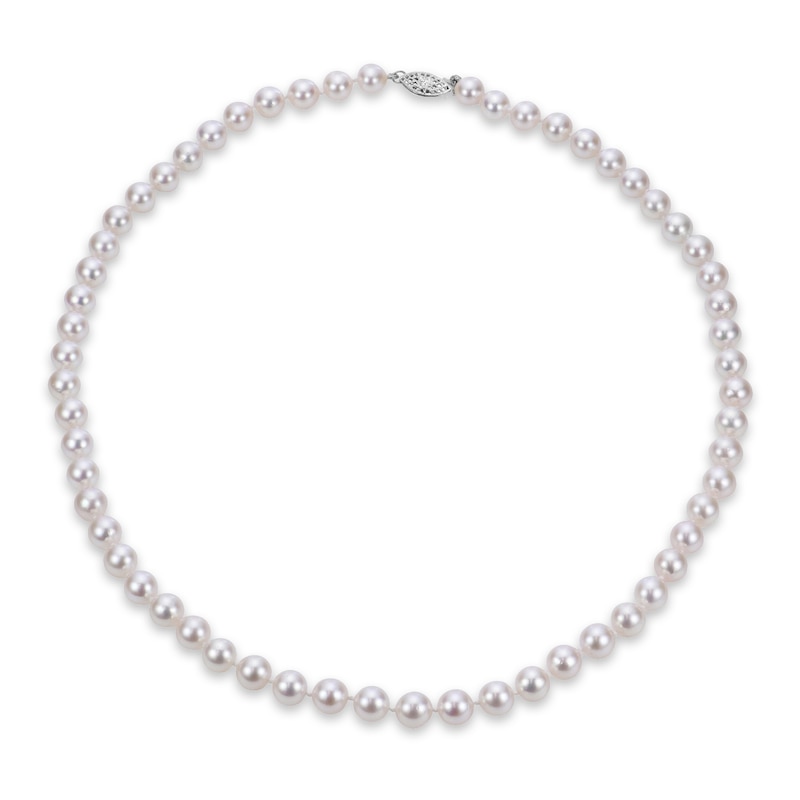 Single Strand Cultured Akoya Pearl Necklace 14K White Gold 18"