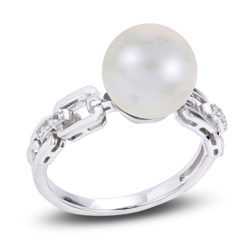 Cultured Freshwater Pearl Ring White Topaz Sterling Silver