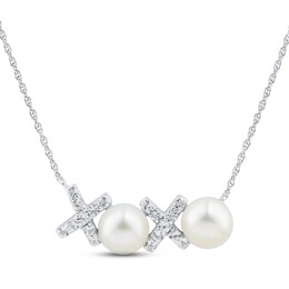 Cultured Pearl & White Topaz XOXO Necklace Sterling Silver 18&quot;