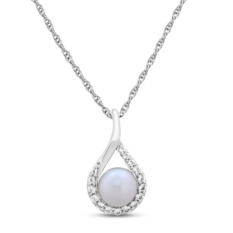 Cultured Pearl & White Lab-Created Sapphire Boxed Set Sterling Silver