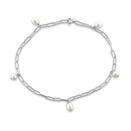 Cultured Pearl Station Anklet Sterling Silver 10&quot;