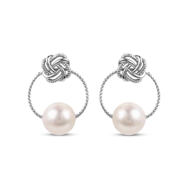 Main Image 2 of Cultured Pearl Love Knot Hoop Earrings Sterling Silver