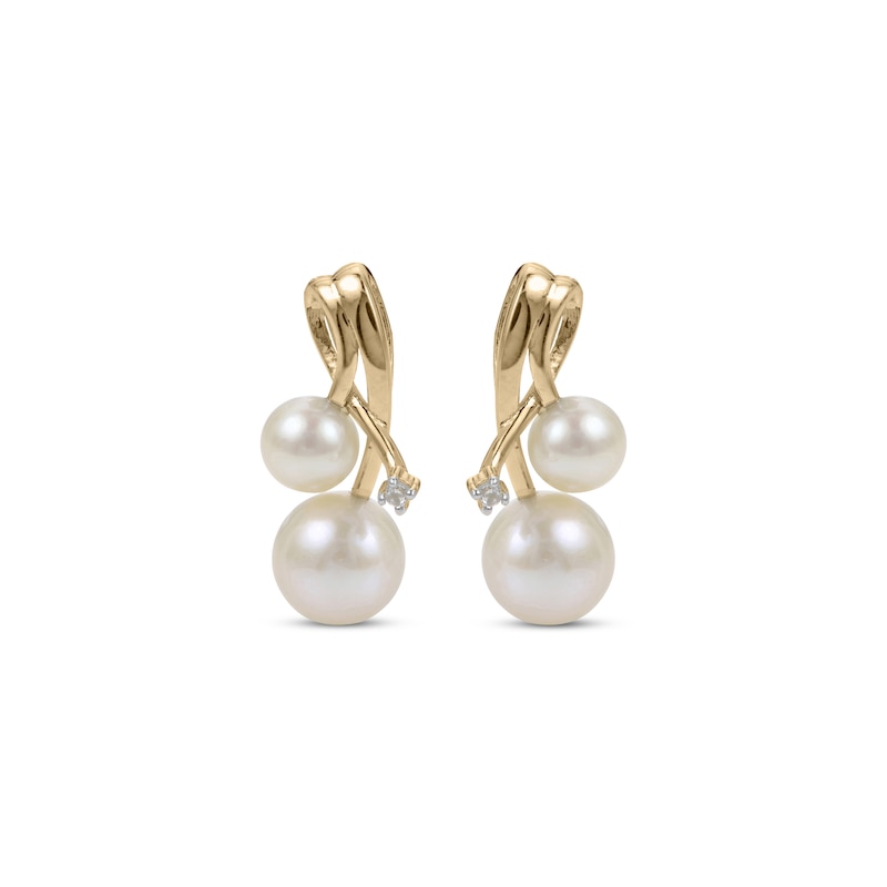 Main Image 2 of Cultured Pearl & Diamond Twist Earrings 14K Yellow Gold