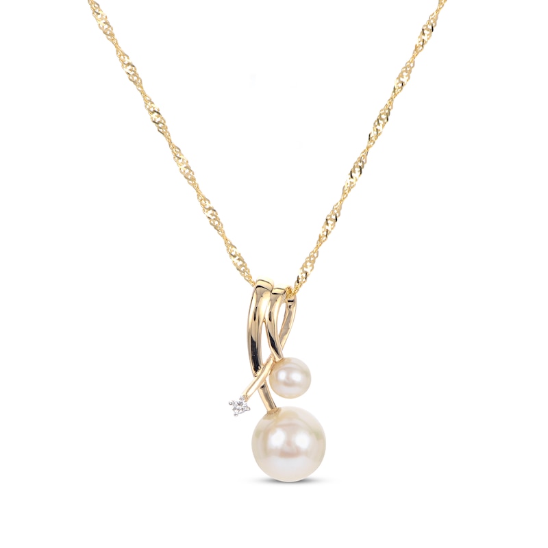 Main Image 1 of Cultured Pearl & Diamond Twist Necklace 14K Yellow Gold 18"