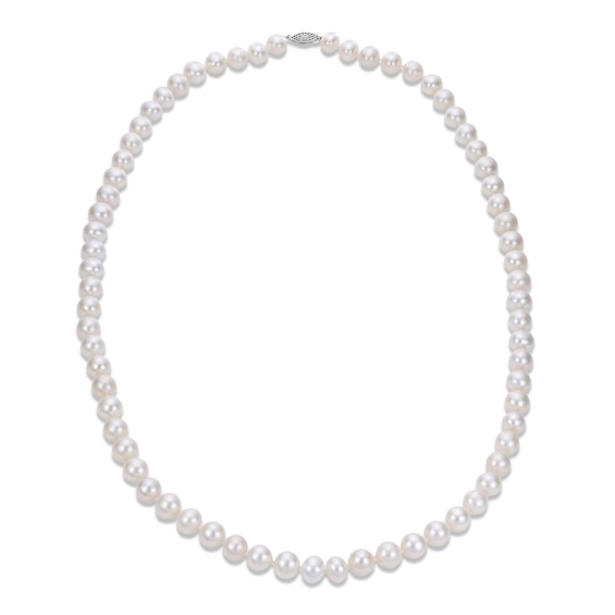 6.5-7mm Cultured Akoya Pearl Strand Necklace 14K White Gold 24"