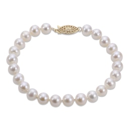 7-7.5mm Cultured Pearl Bracelet 14K Yellow Gold 7.5&quot;