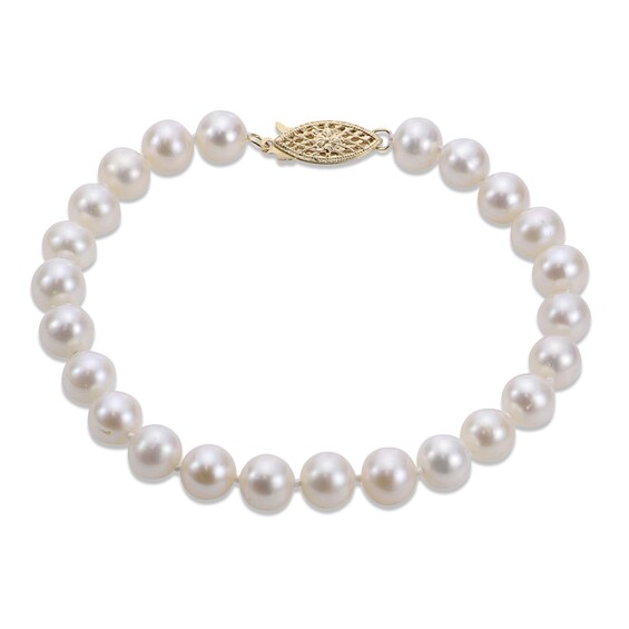 7-7.5mm Cultured Pearl Bracelet 14K Yellow Gold 7.5"