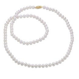 7-7.5mm Cultured Pearl Strand Necklace 14K Yellow Gold 30"