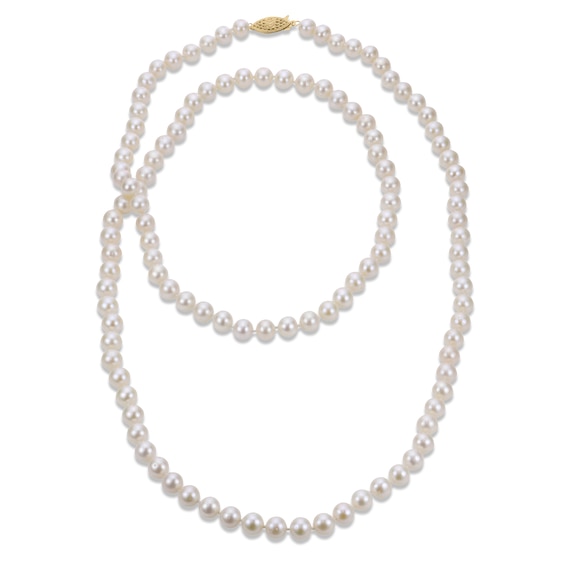 7-7.5mm Cultured Pearl Strand Necklace 14K Yellow Gold 36"