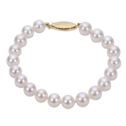 7-7.5mm Cultured Pearl Strand Bracelet 14K Yellow Gold 7.5&quot;
