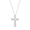 Thumbnail Image 1 of Cultured Pearl & White Topaz Cross Necklace 10K White Gold 18"