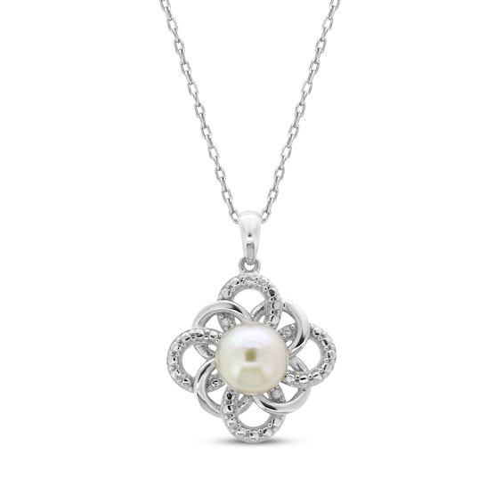 Cultured Pearl & White Lab-Created Sapphire Necklace Sterling Silver 18