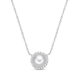 Cultured Pearl Necklace Lab-Created Sapphires Sterling Silver