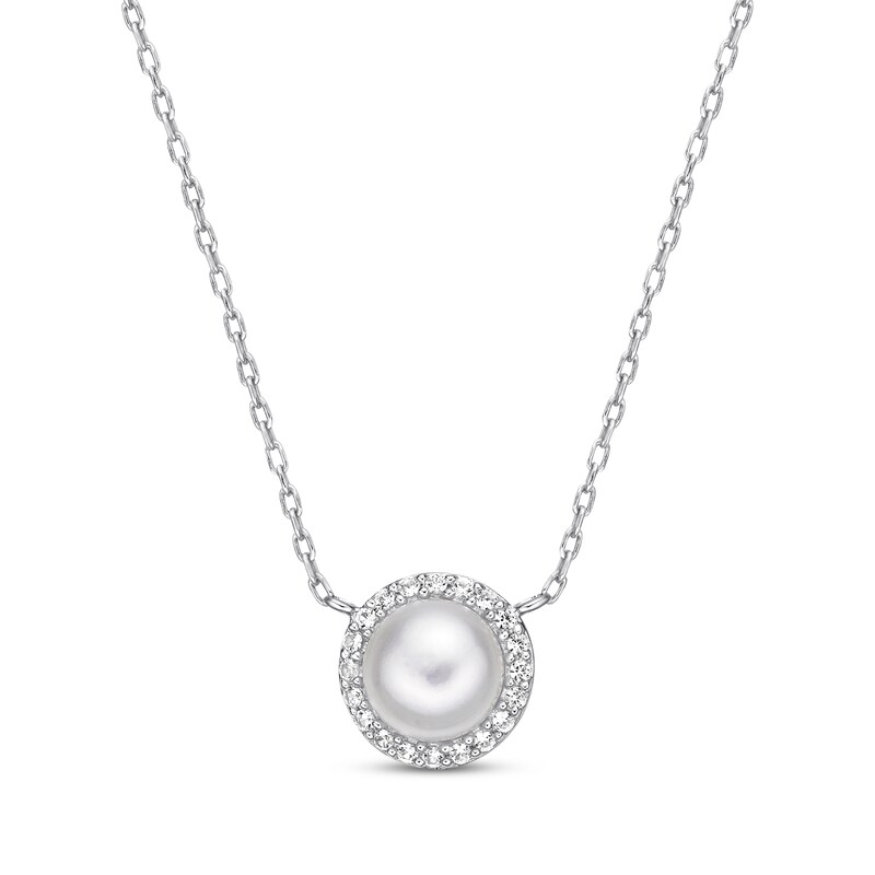 Main Image 1 of Cultured Pearl Necklace Lab-Created Sapphires Sterling Silver