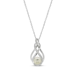 Cultured Pearl & White Lab-Created Sapphire Necklace Sterling Silver 18"