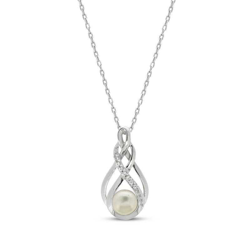 Main Image 1 of Cultured Pearl & White Lab-Created Sapphire Necklace Sterling Silver 18"